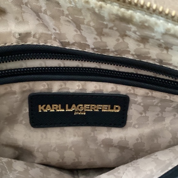 Karl Lagerfeld Kourtney Nylon Leather Messenger Crossbody Sand Black - Picture 6 of 9